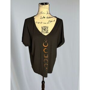 Shein Women's Size XL Back to the Stars Black Deep V Neck Shirt Top